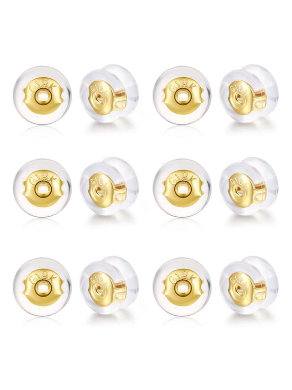Gold 12X Locking Secure EarRings Backs For Studs, Silicone Gold Silve Prof