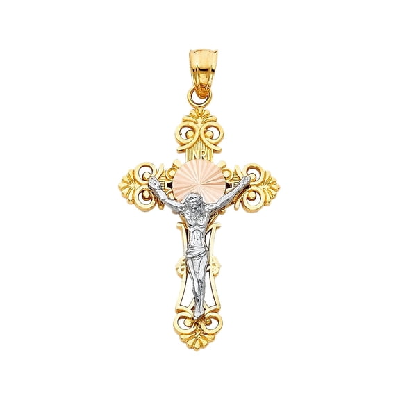 Gold 14K Two Tone Jesus Crucifix Cross Religious Pendant For Necklace or Chain