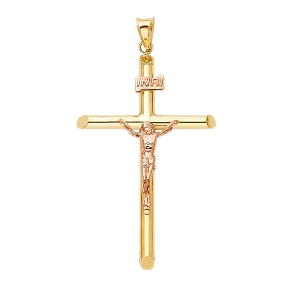 Gold 14K Two Tone Religious Crucifix Pendant For Necklace or Chain