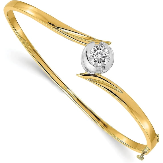 Gold 14k Two-tone Hinged Bangle Bracelet Mounting - 7" no stones included - 13.4gm