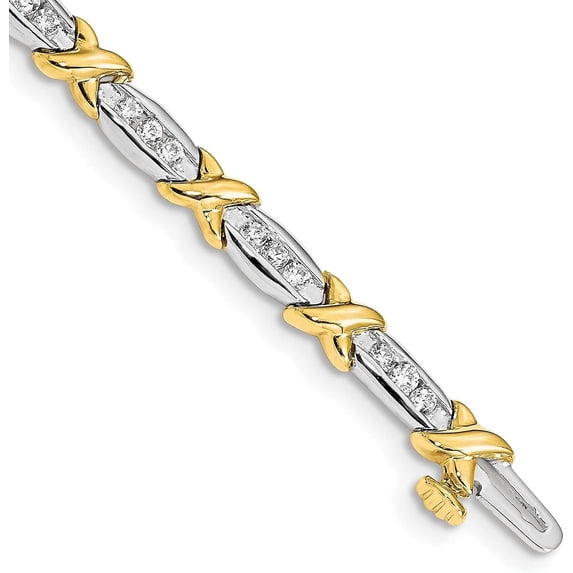 Gold 14k Two-tone Polished Fancy Diamond 6.5in Bracelet - 7" Natural Diamonds