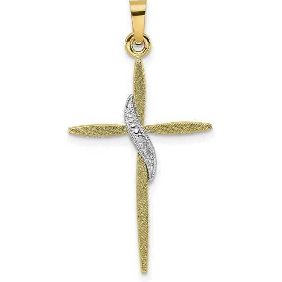 Gold 14k Two-tone Solid Methodist Cross Pendant - 35mm