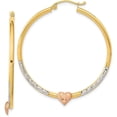 thumbnail image 1 of Gold 14k Two-tone with White Rhodium Diamond Cut Heart Hoop Earrings - 44.17mm, 1 of 6