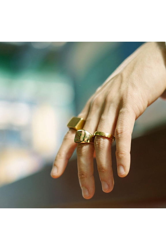 Gold 15mm Square Green stone Signet ring , Mens Signet ring , MEns Ring , Gold Ring , Gold Signet ring for men and women