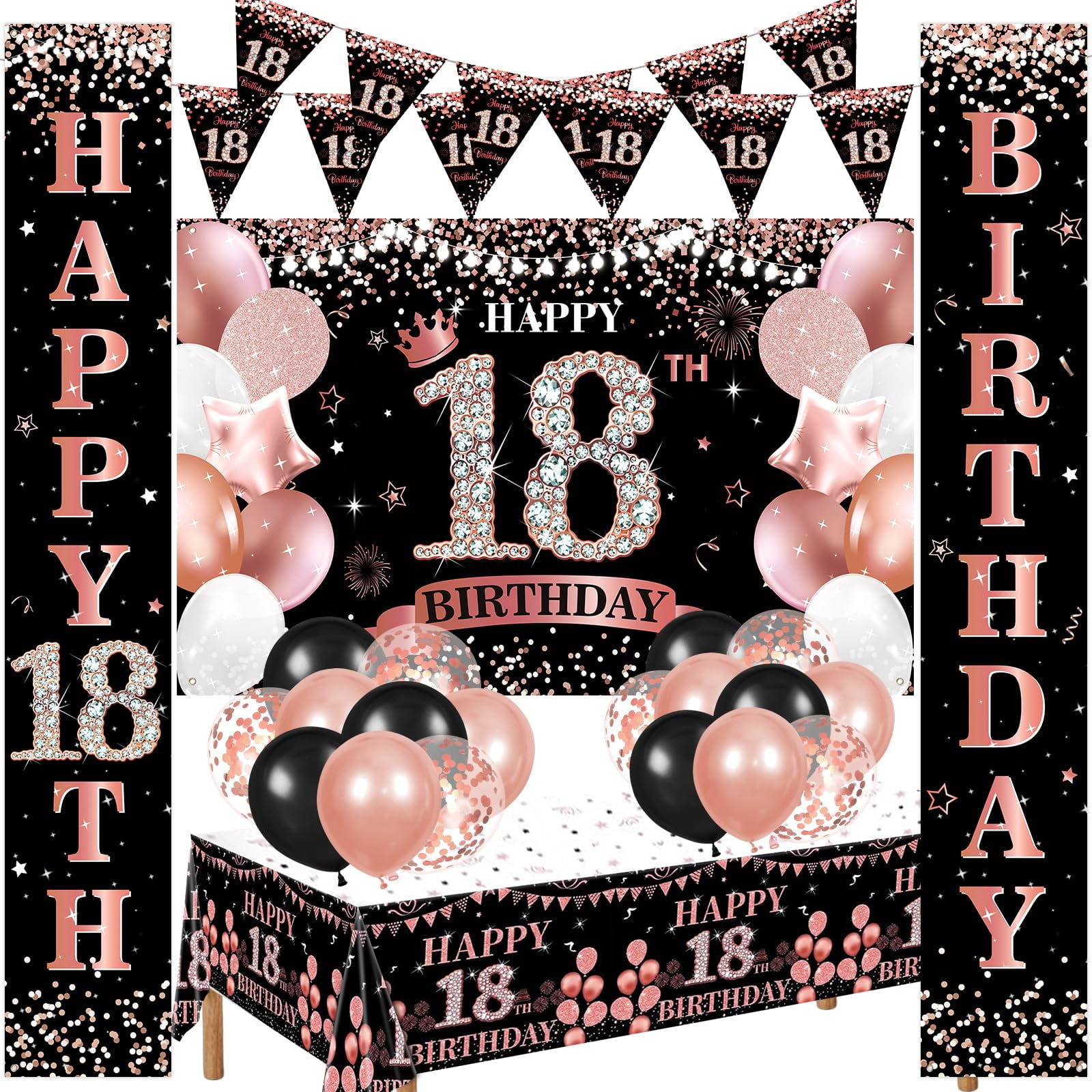 Gold 18th Birthday Decorations for ZLK1 Girls Boys Gold 18th Birthday