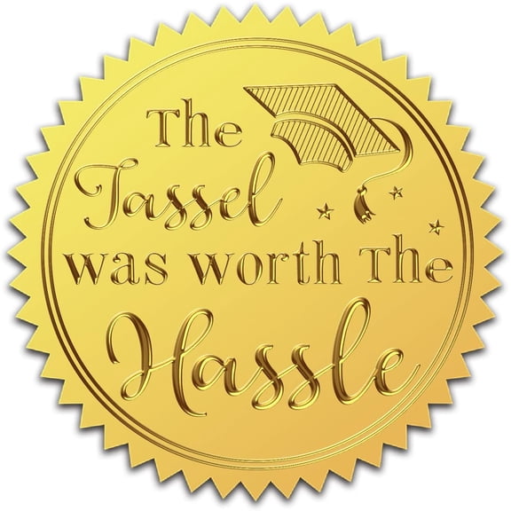 Gold 2" Gold Foil Embossed Stickers 100Pcs Graduation Cap The Tassel Worth The Hassle Certificate Seals Self Adhesive Sticker Decor Serrated Edge Labels for Wedding Invitation Envelopes Diplomas