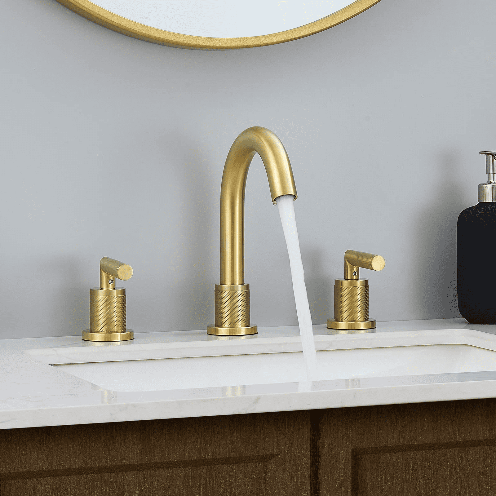 Gold 2-Handle 8 Inch Bathroom Sink Faucets Set with Pop Up Drain and Water Supply Hoses ...