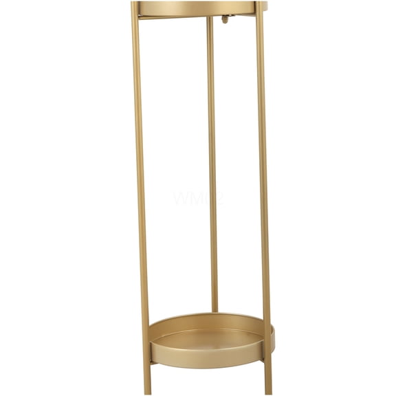 Gold 2-Tier Plant Stand for Indoor Outdoor Use, Foldable Metal Plant Shelf with Round Trays, Elegant Flower Pot Holder Rack