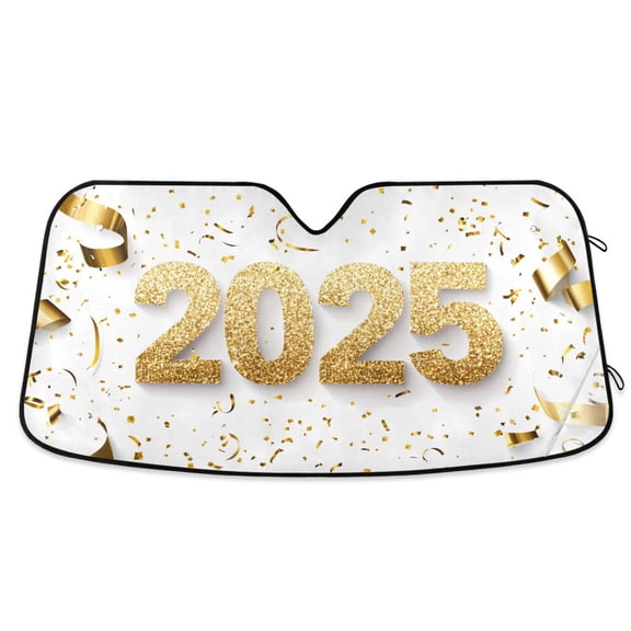 Gold 2025 and Ribbons Car Windshield Sun Shade Foldable Car Front Window Visor Heat and UV Protection 55x27.6