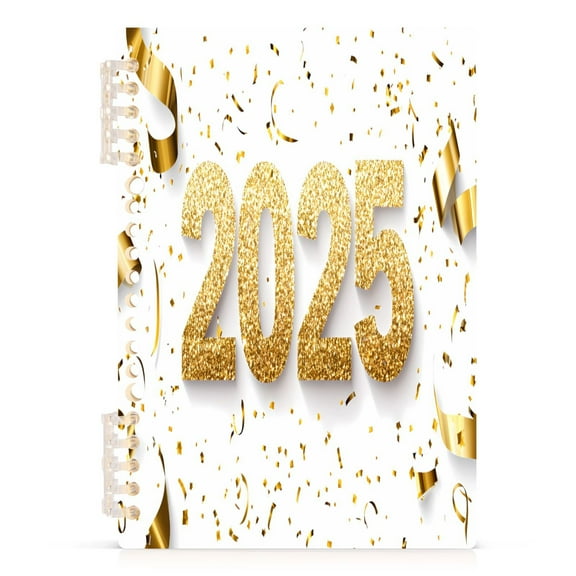 Gold 2025 and Ribbons Notebooks 1-subject Journal 60 Sheets A5 College Ruled Paper Detachable Ring 8.3"x5.7"