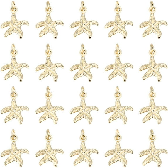 Gold 20Pcs Brass Starfish Charms 18K Gold Plated Beach Sea Stars Charm Ocean Sea Star Charms for Summer DIY Jewelry Craft Making 14.5x12mm