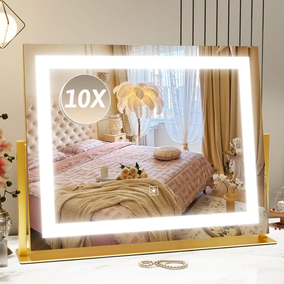 Gold 22"L x 18"W Lighted Makeup Vanity Mirror