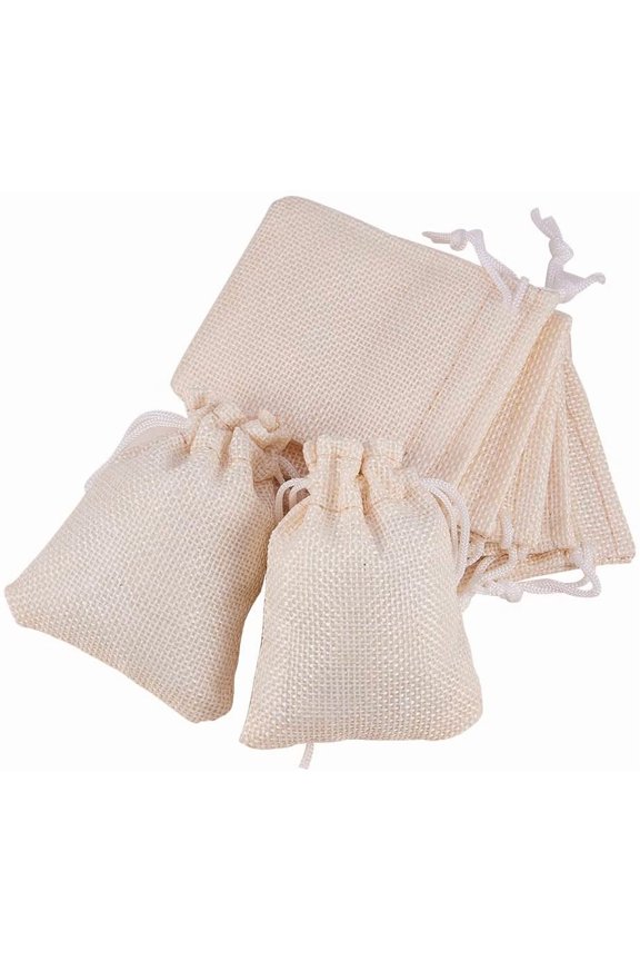 Gold 25PCS Burlap Bags with Drawstring Gift Bags Jewelry Pouch for Wedding Party Treat and DIY Craft - 3.5 x 2.8 Inch Cream