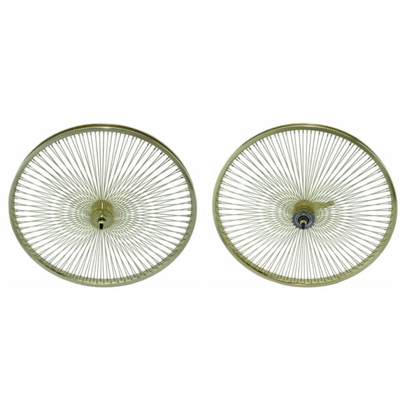 Gold 26" 144 Spoke Wheel Set. Front and Back Coaster Wheel