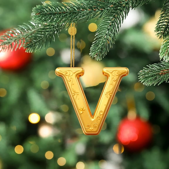Gold 26 Letter Ornaments for Christmas Tree Decoration - Personalized Hanging Pendant Xmas Alphabet for DIY Craft Ornaments (A)