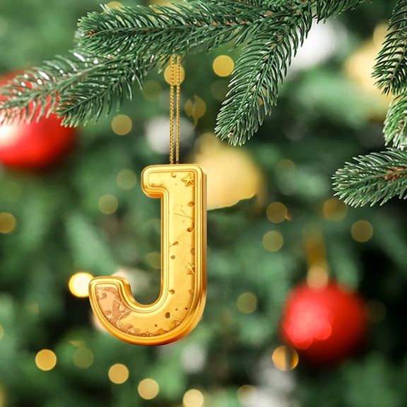 Gold 26 Letter Ornaments for Christmas Tree Decoration - Personalized Hanging Pendant Xmas Alphabet for DIY Craft Ornaments (A)