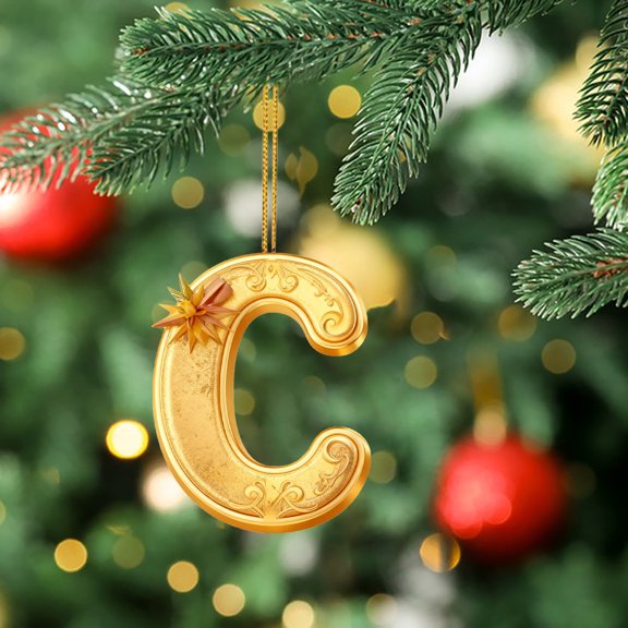 Gold 26 Letter Ornaments for Christmas Tree Decoration - Personalized Hanging Pendant Xmas Alphabet for DIY Craft Ornaments (A)