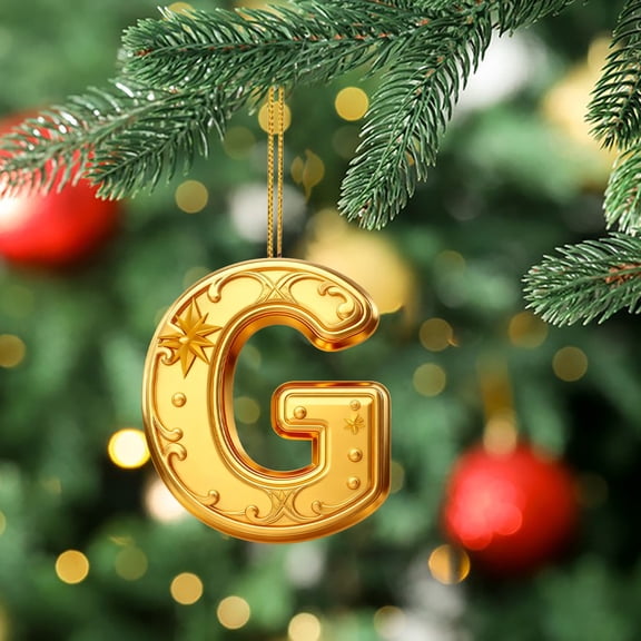 Gold 26 Letter Ornaments for Christmas Tree Decoration - Personalized Hanging Pendant Xmas Alphabet for DIY Craft Ornaments (A)
