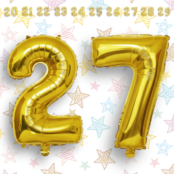 Gold Number 27 Mylar Foil Balloon 40" - Helium or Air Inflatable Metallic Balloons for 27th Happy Birthday Party, Anniversary, Graduation Decorations