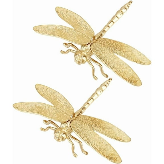 Gold 2Pcs Mini Dragonfly Sculpture Golden Brass Insect Statues Ornament Good Luck Animal Vintage Small Decor Figurines for DIY Crafts Home Office Desktop Decorative Gifts Collectible