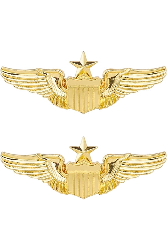 Gold 2Pcs Wings Pin Gold Wing Pilot Badge Pilot Costume Lapel Pin Alloy Brooch Air Force Wing Pins Metal Aviator Brooch for Hat Shirt Jacket Uniform Costume