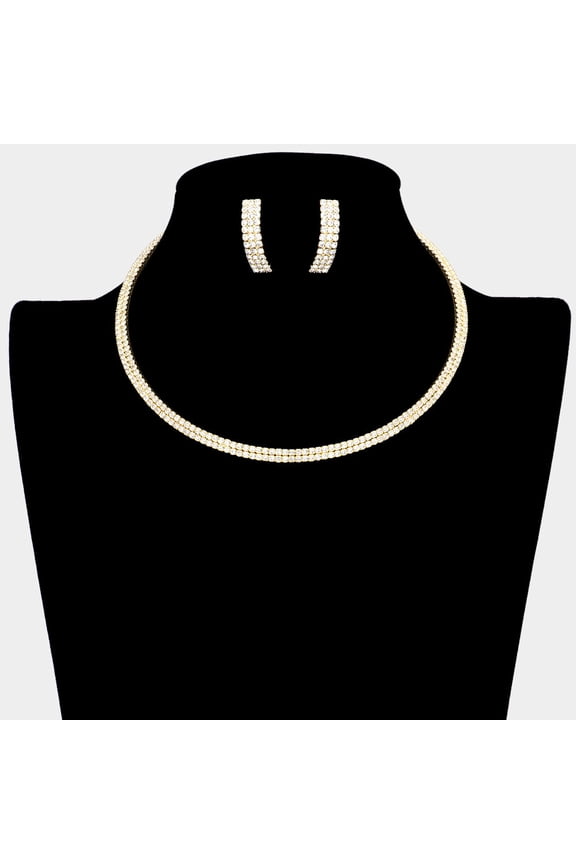 Gold 2Rows Rhinestone Pave Choker Necklace
