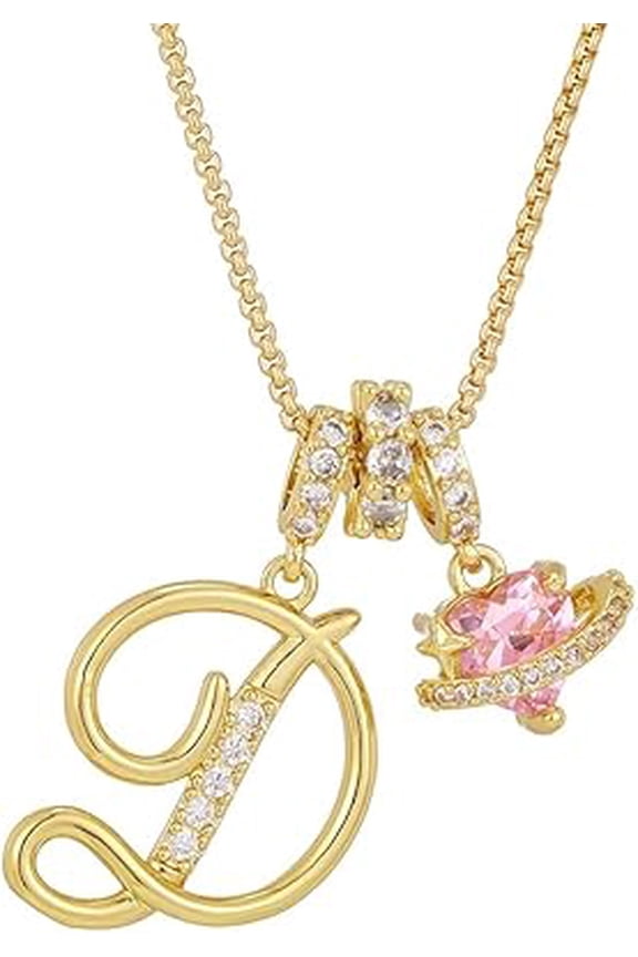 Gold 3-Layering Initial A-Z Letter Pendant Necklaces, Womens Personalized Heart Monogram Necklace for Daily Wear(#D)