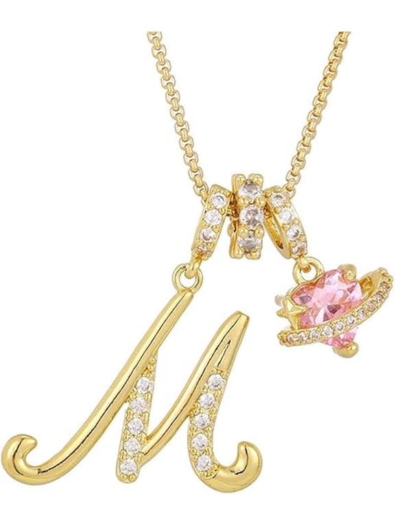 Gold 3-Layering Initial A-Z Letter Pendant Necklaces, Womens Personalized Heart Monogram Necklace for Daily Wear(#M)