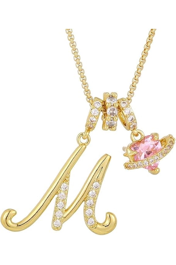 Gold 3-Layering Initial A-Z Letter Pendant Necklaces, Womens Personalized Heart Monogram Necklace for Daily Wear(#M)