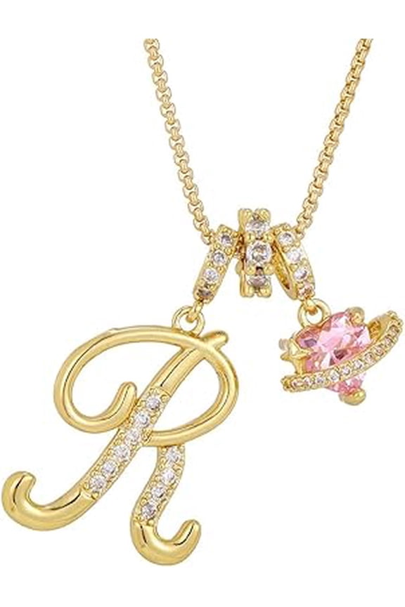Gold 3-Layering Initial A-Z Letter Pendant Necklaces, Womens Personalized Heart Monogram Necklace for Daily Wear(#R)