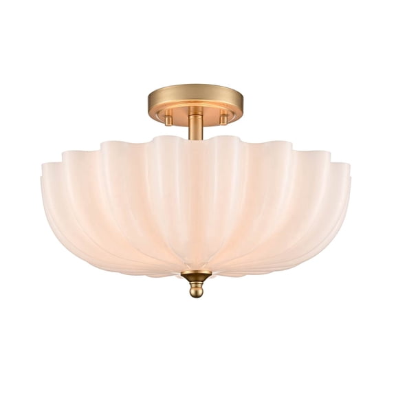 Gold 3-Light Semi Flush Mount Ceiling Light Brass with Milk Glass