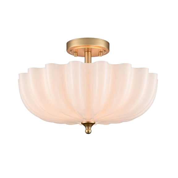 Gold 3-Light Semi Flush Mount Ceiling Light Brass with Milk Glass