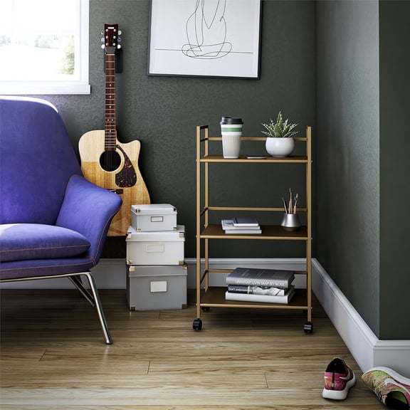 Gold 3 Tier Rolling Bar Cart with Wheels for Home, Kitchen, Dining or Living Room