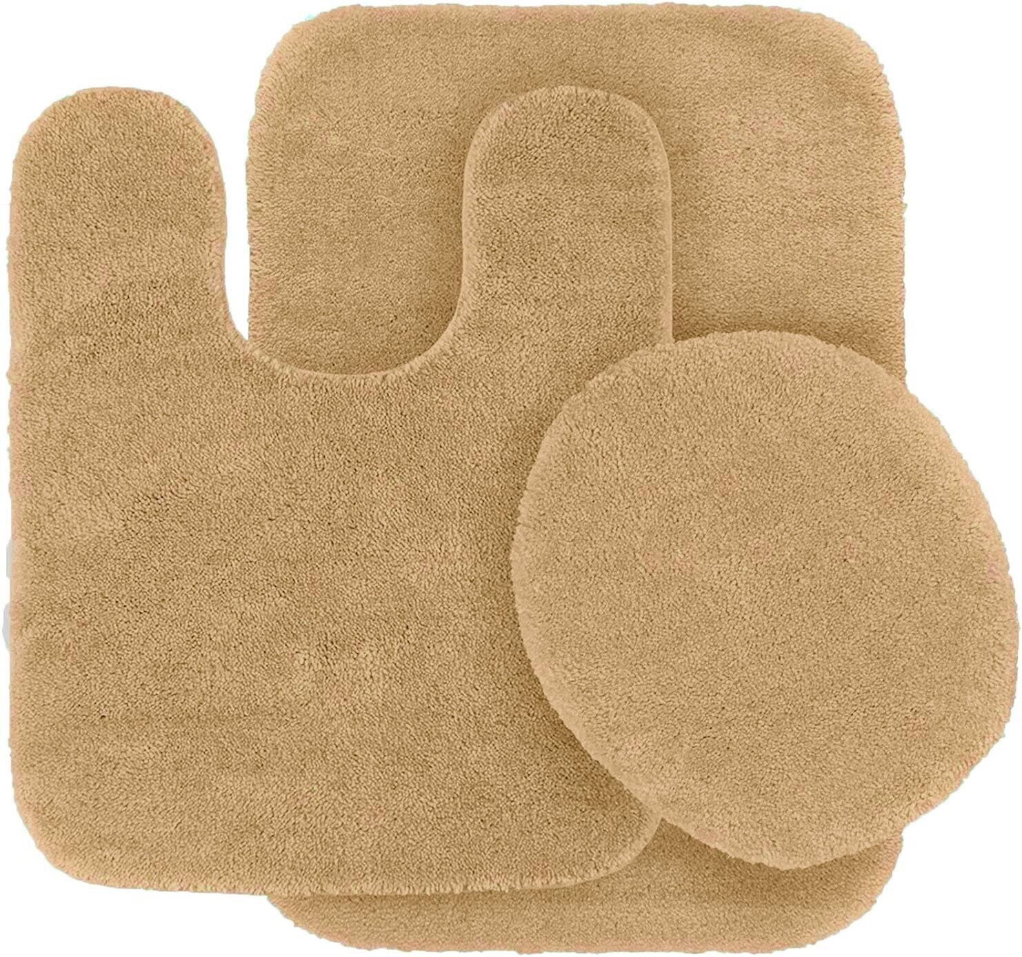 3Piece Golden NonSlip Bath Rug Set, Super Soft Plush Chenille