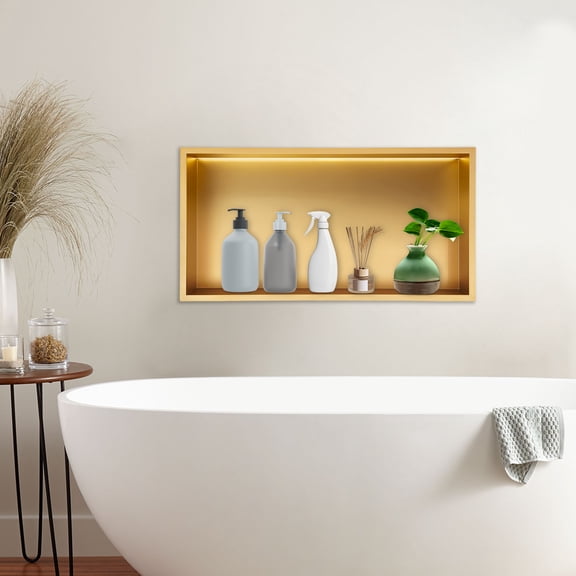 Gold 304 Stainless Steel 61x30.5x10cm Embedded Niches with Lights LED Luminous Bathroom Shelf
