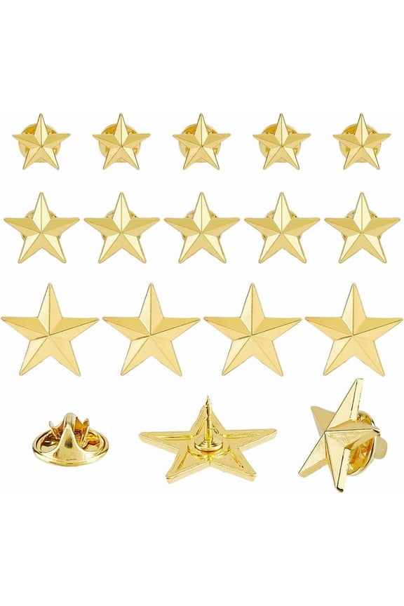 Gold 30Pcs 3 Sizes Star Badge Lapel Pin Memorial Star Brooch Pins Military Pentagram Alloy Brooch Award Pins for Costume Hat Backpack Party Costume Decorations