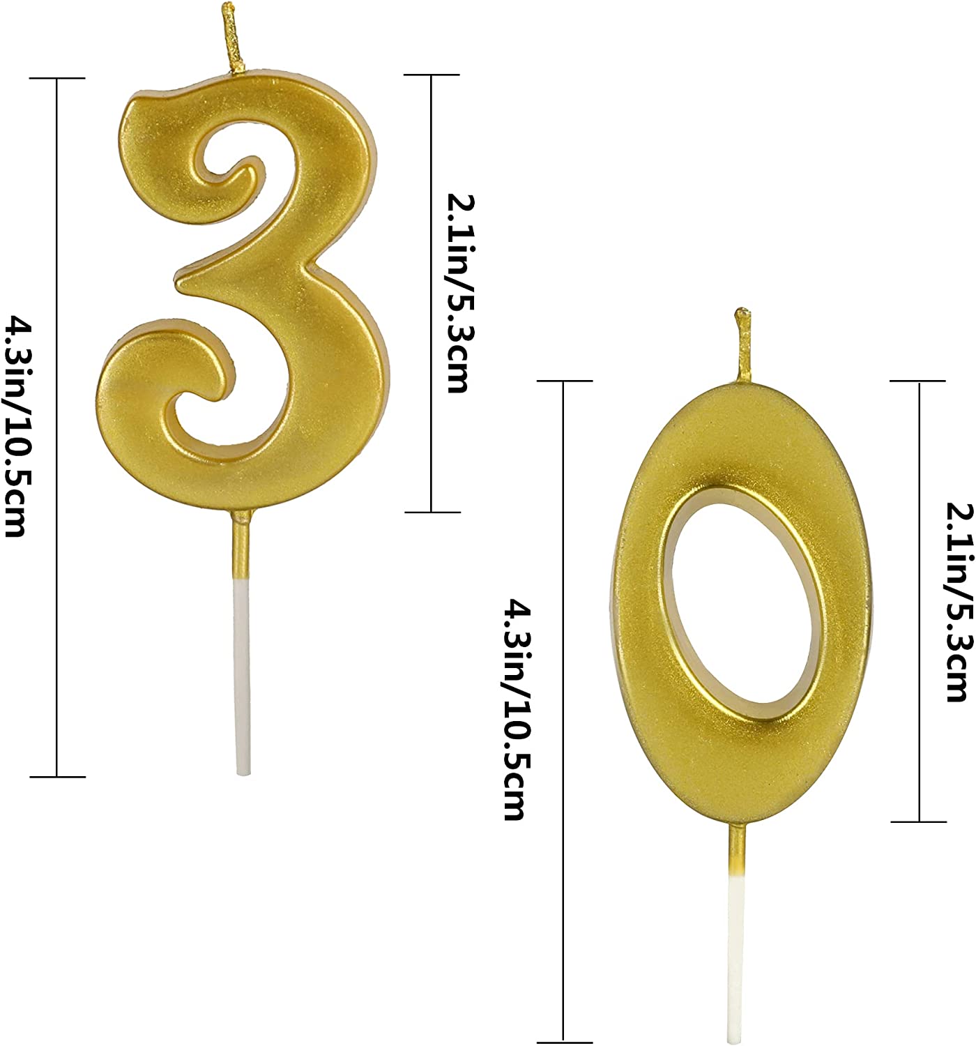 Gold 30Th Birthday Candles For Cake, Number 30 1 3 Glitter Candle Party