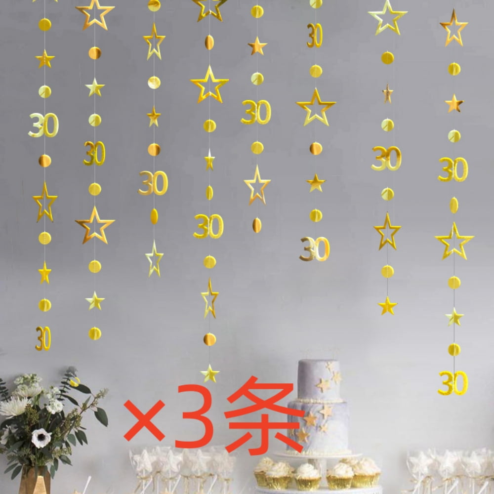 Gold 30Th Birthday Garlands Decorations Number 30 Circle Dot Twinkle Star Garland Metallic Hanging Streamer Bunting Banner Backdrop For Her Happy 30 Year Birthday Thirty Anniversary Party Supplies