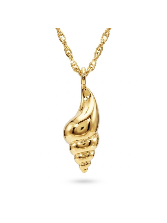 Gold 3D Conch Pendant Necklace - 14 Karat Solid Gold - Seashell Necklace - Ocean Jewelry - Gold Chain Included
