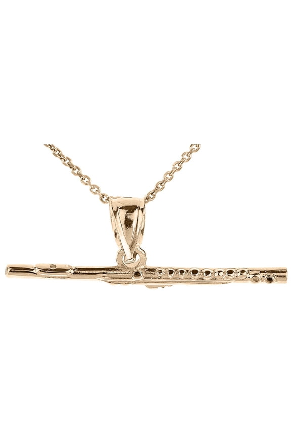 Gold 3D Flute Pendant Necklace (10K,Yellow Gold,Pendant with 22" chain)