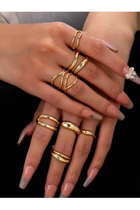 Gold-4 7-Piece Stackable Thick Ring Set, Minimalist Criss-Cross Fashion