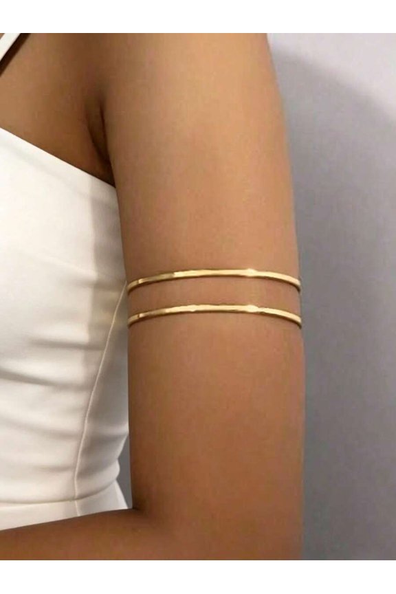 Gold-4 Double Bar Arm Cuff Body Chain Goldtone Fashion Jewelry