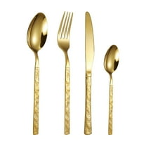 Gold 4-Piece Stainless Steel Knife Fork And Spoon Set, Stone Grain Handle Western Tableware For Home, Restaurant, Kitchen, Gift Set With Elegant Design And Easy Clean, Gold