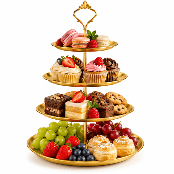 Gold 4 Tier Cake Stand, Stainless Steel Cupcake Tower Display Stand for Wedding Birthday Party, Dessert Table Serving Tray for Cupcakes, Cakes, Snacks and Fruits