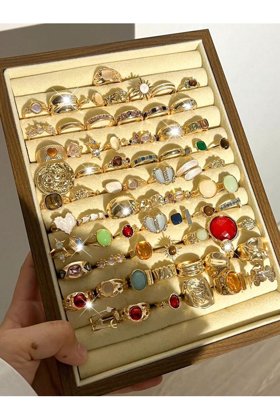 Gold 4 Vintage Bohemian Stackable Ring Set: Sun, Heart, Flower, Geometric & Multistone Designs