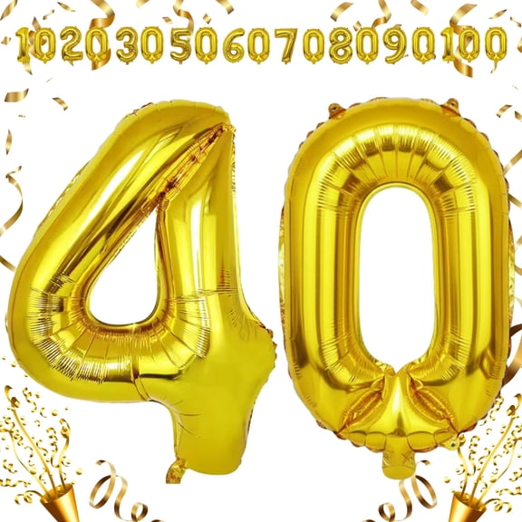 Gold 40 Number Balloon 40 inch - Self-Seal Foil Mylar Balloons for Helium or Air Inflation, 40th Birthday, Anniversary, Graduation Party Decorations