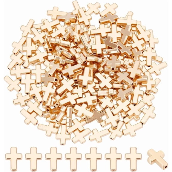 Gold 440Pcs Gold Beads Crucifix Spacer Beads Holy Charm Beads Bulk Plastic Crucifix Loose Beads Prayer Beads Accessories for Bracelets Necklaces Jewelry Making DIY Crafts