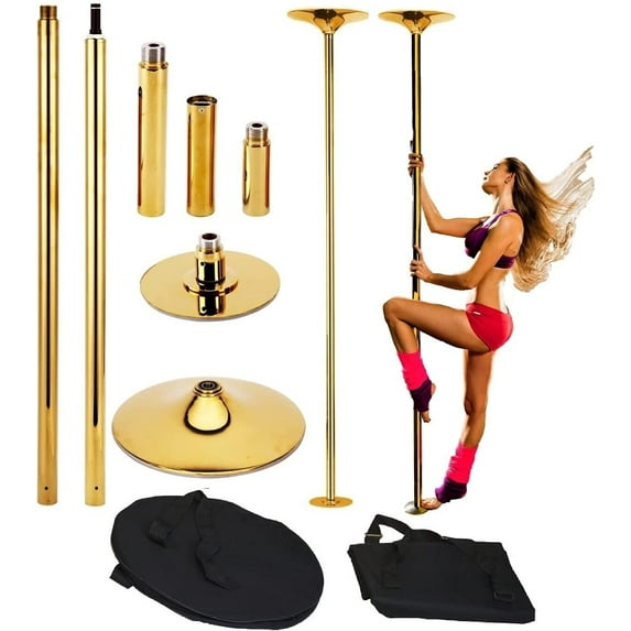 Gold 45mm Spinning/Static Professional Dance Pole - 9ft Portable Exotic Fitness Pole for Home or Studio Use
