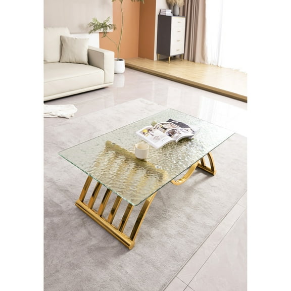 Gold 47" Rectangle Coffee Table, Modern Style, Stainless Steel & Tempered Glass, Easy To Assemble For Office Design With And Assemble, Home Decor