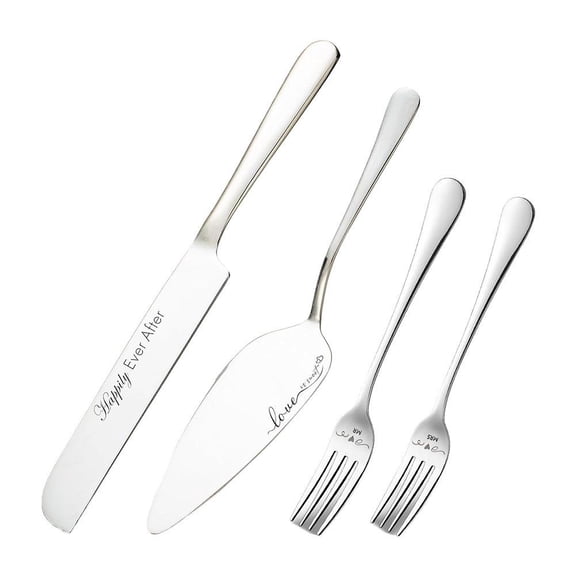Gold 4PC Wedding Cake Serving Set 410 Stainless Steel Cake Knife Server Fork Gift Box